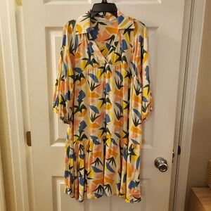 Fresha London S knee/midi‎ shift swing dress spring summer resort casual FLAW